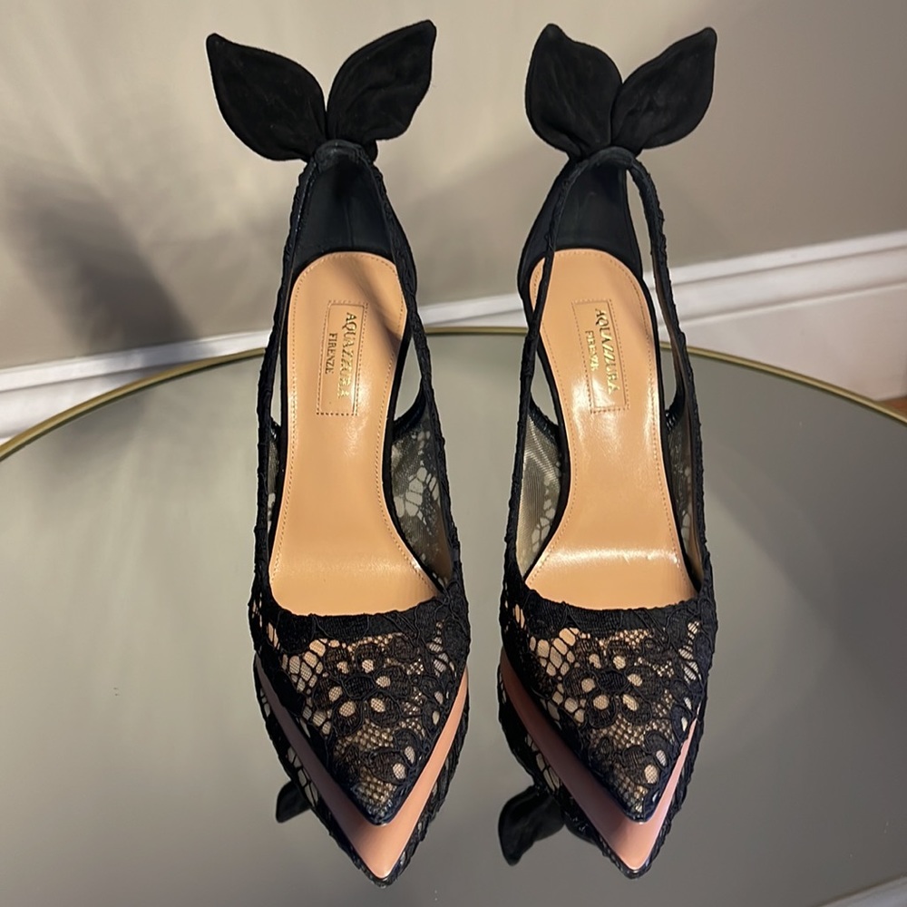 Aquazzura Deneuve 105 Bow Tie lace suede pump sz 36 - Picture 10 of 15